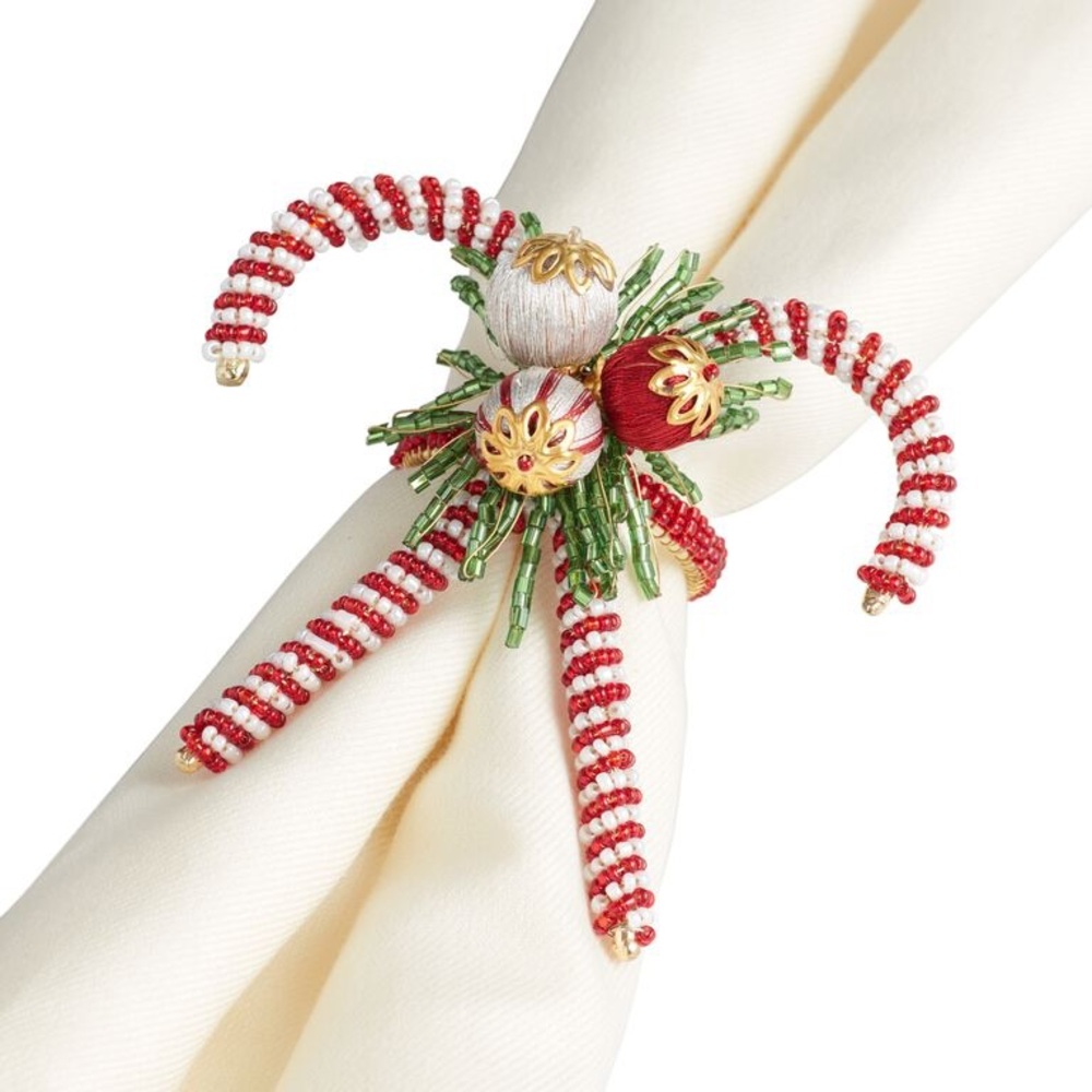 Beaded Candy Cane Christmas Napkin Rings